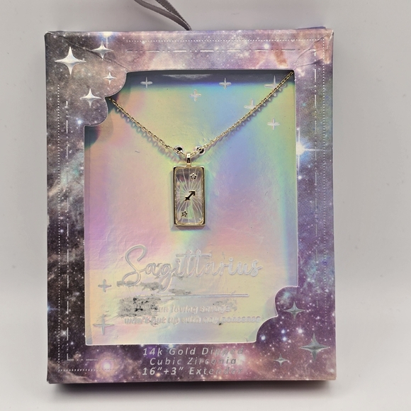 14K Gold Dipped Cubic Zirconia Sagittarius Astrology Zodiac Pendant Necklace - Picture 1 of 4
